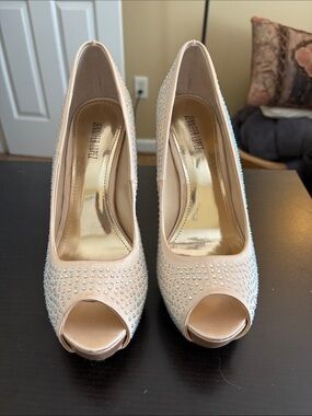 Jennifer Lopez Blush Crystal Peep-Toe Platform Heels